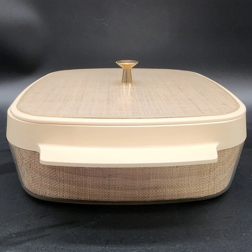 Vintage Tan Safari Landscape Insulated Serving Bowl MCM Retro Kitchen Decor